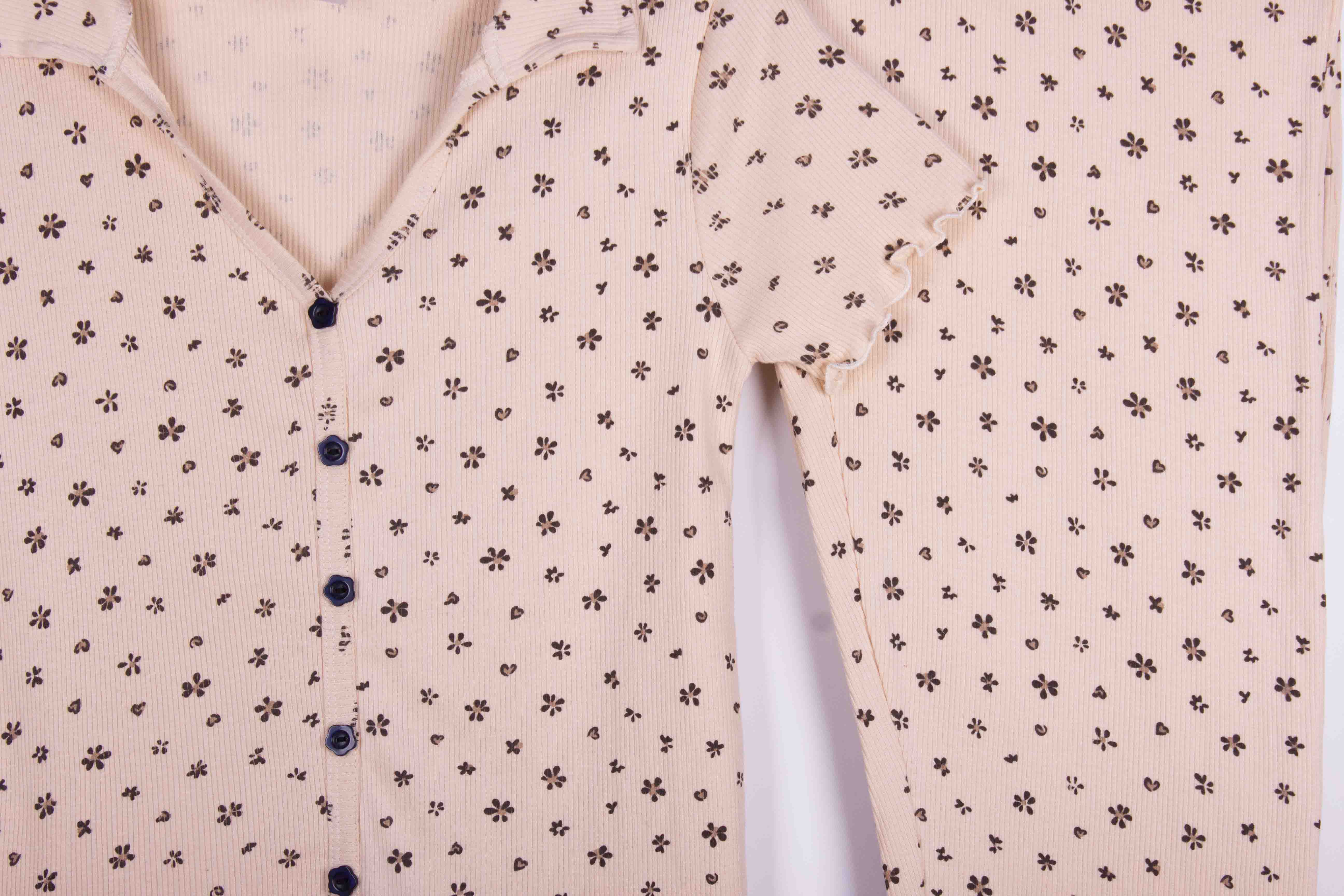 Ditsy Floral Beige Ribbed Cotton