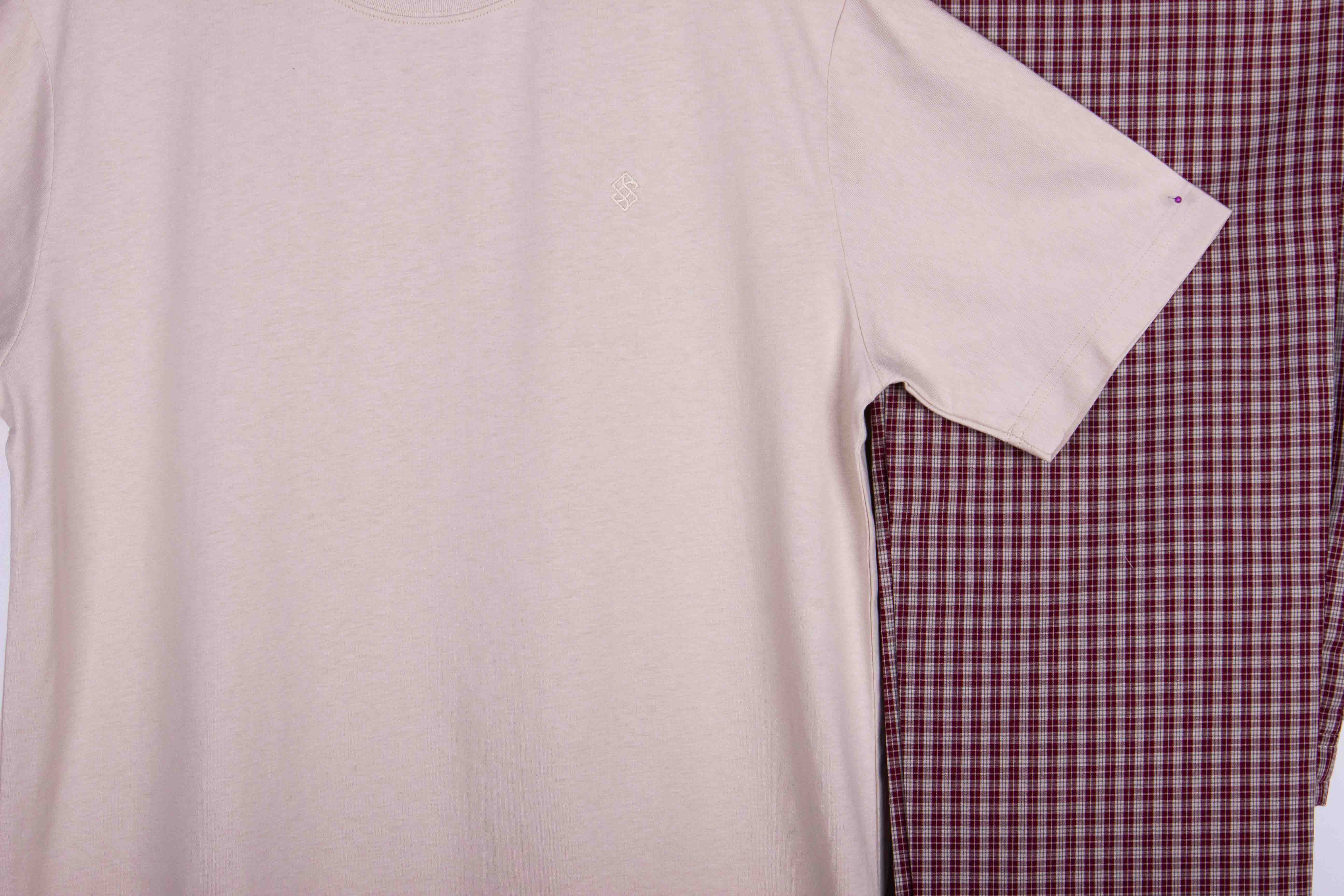 Beige Red Micro Gingham Check
