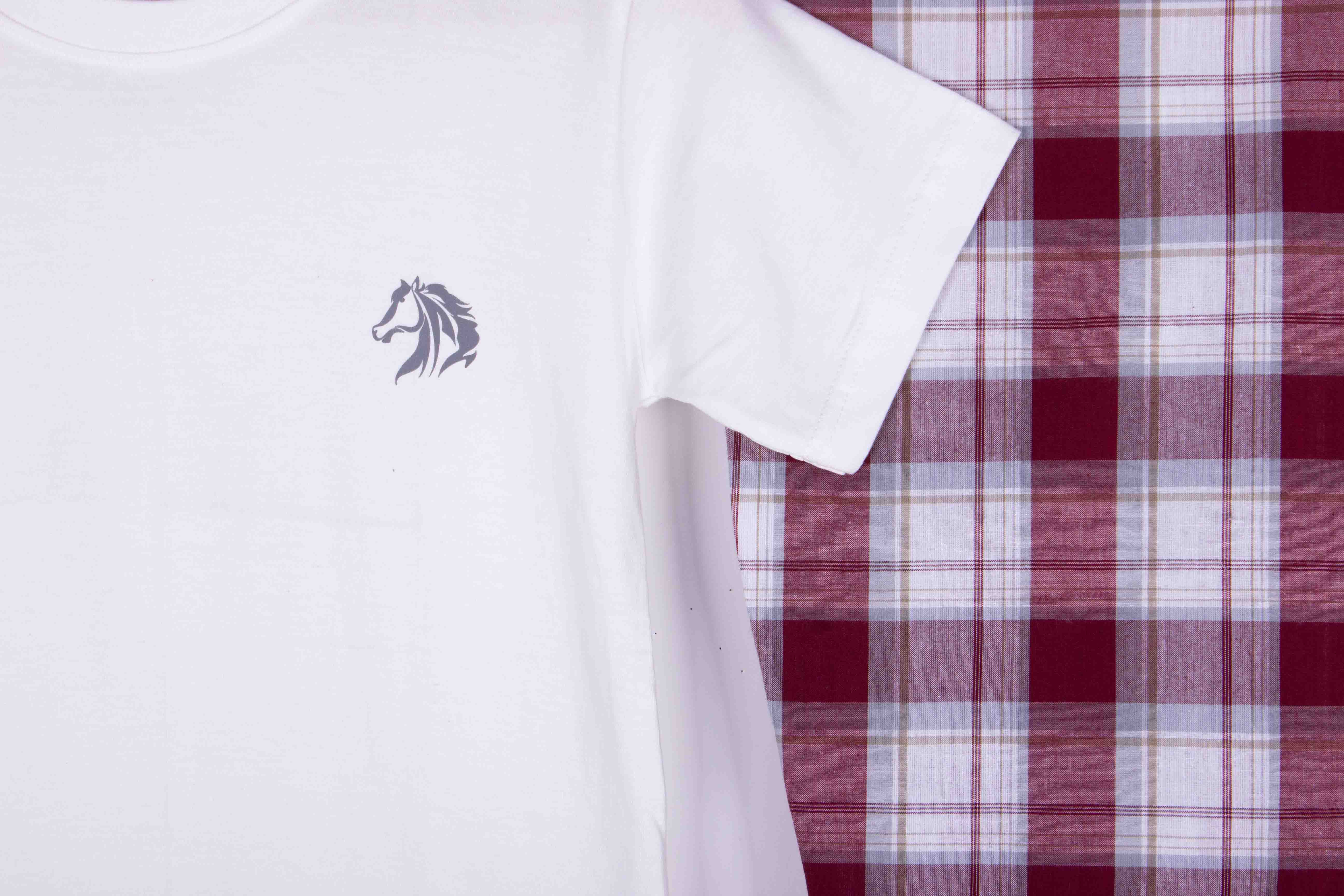 Kids White Tee Burgundy Plaid Pajamas