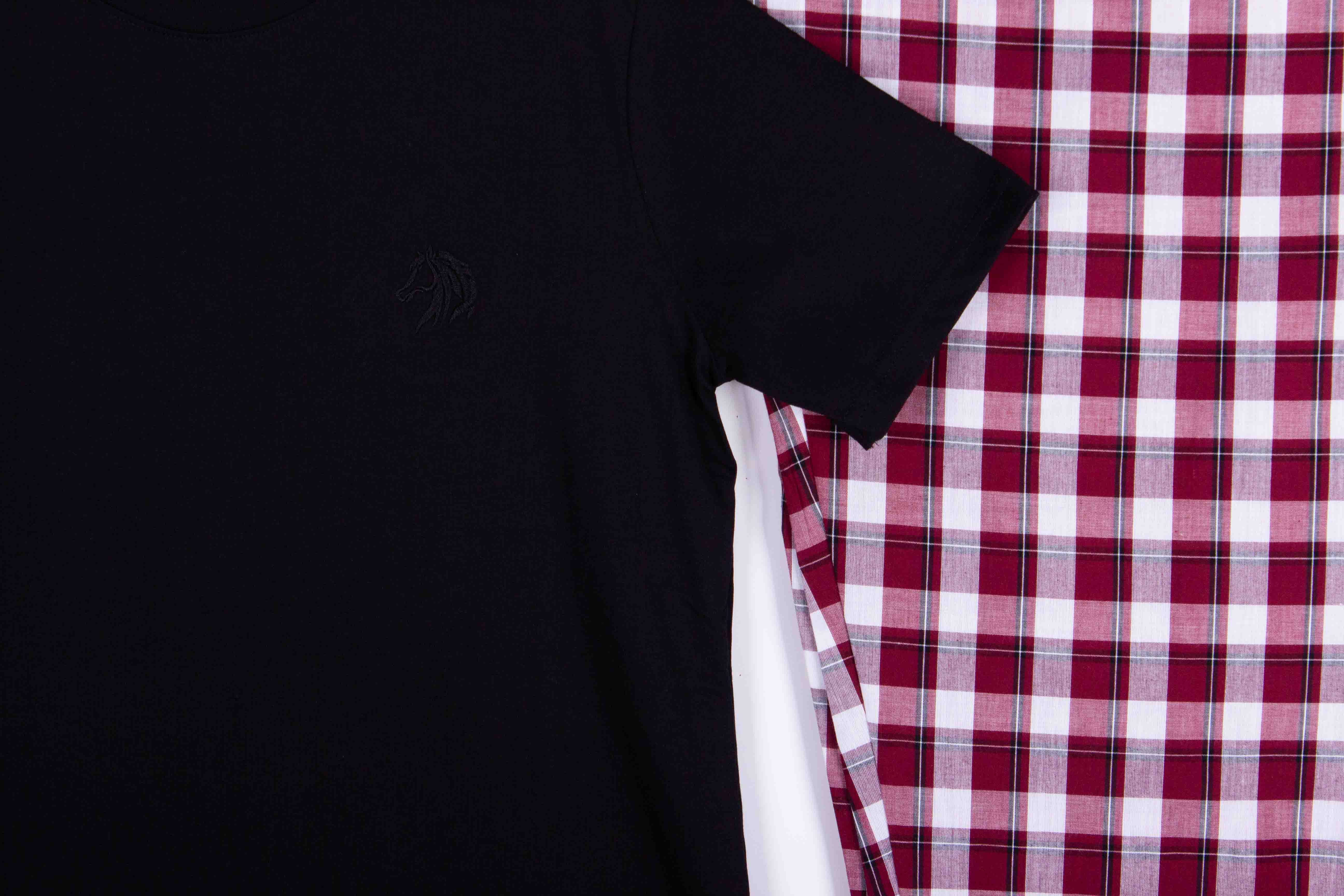 Black Tee Burgundy Check Pajamas