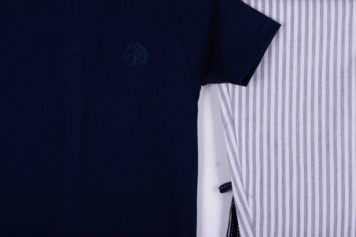 Navy White Grey Pinstripe