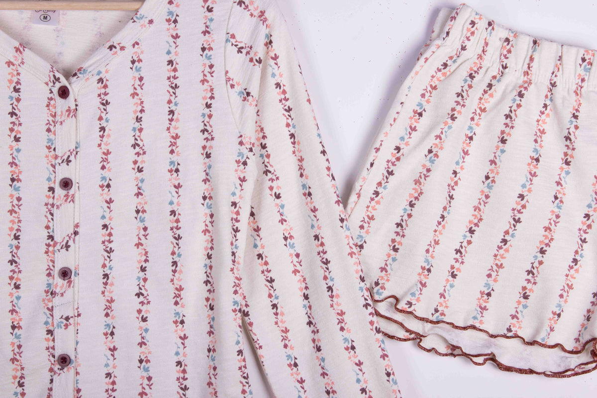Ivory Floral Vine Stripes Shorts