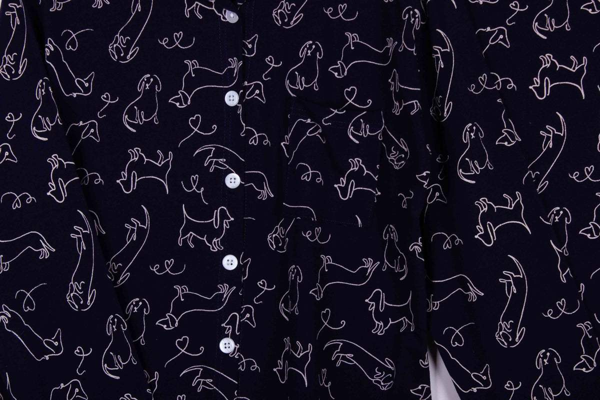 Navy Doodled Button Up Cotton PJ