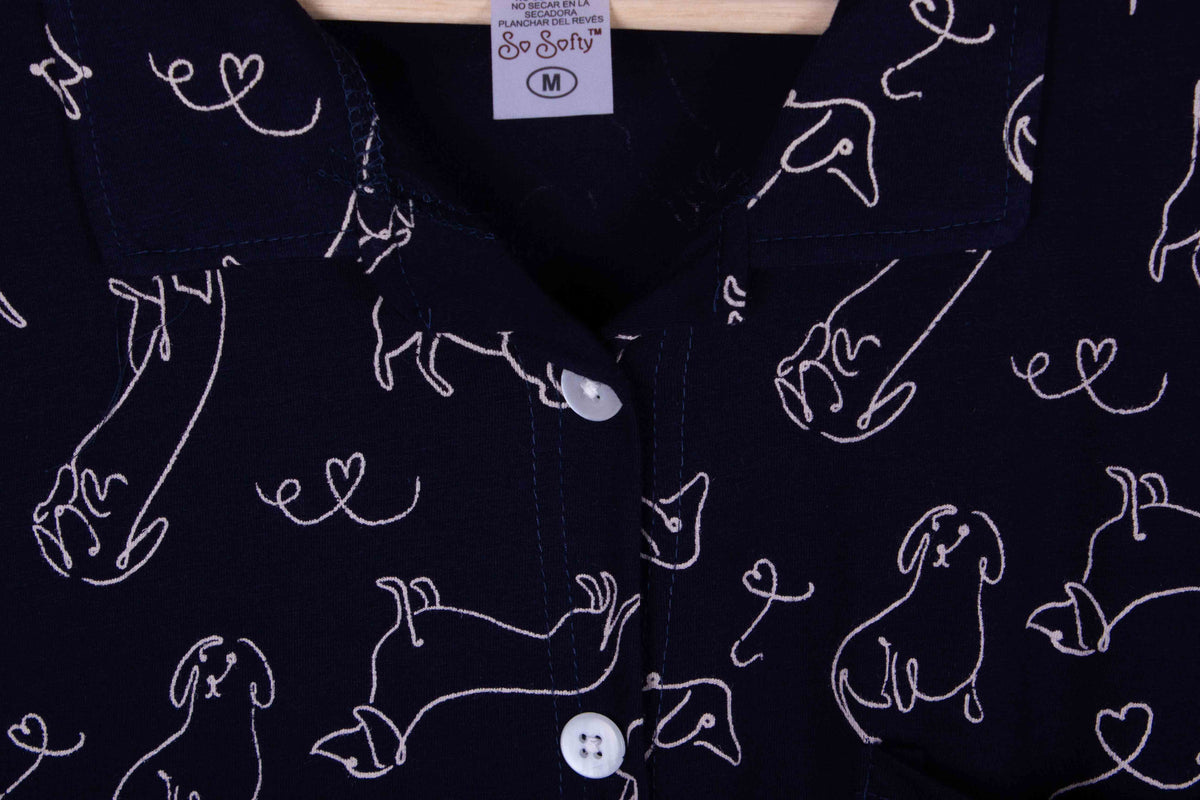 Navy Doodled Button Up Cotton PJ