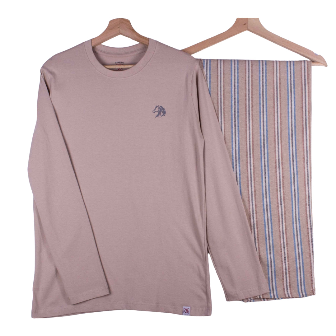 Taupe Sand Blue Pinstripe