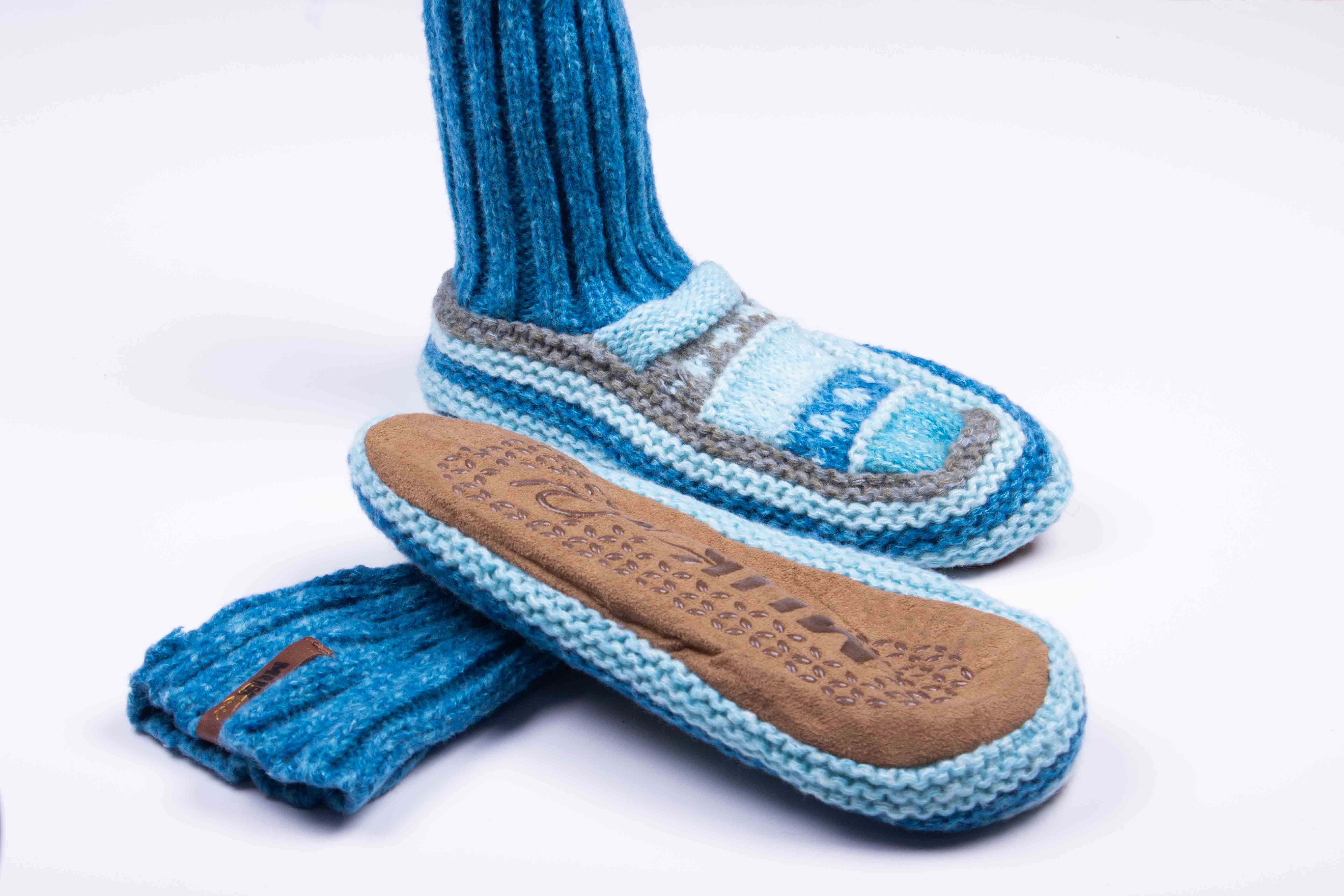 Blue Frost Knit Slipper Socks