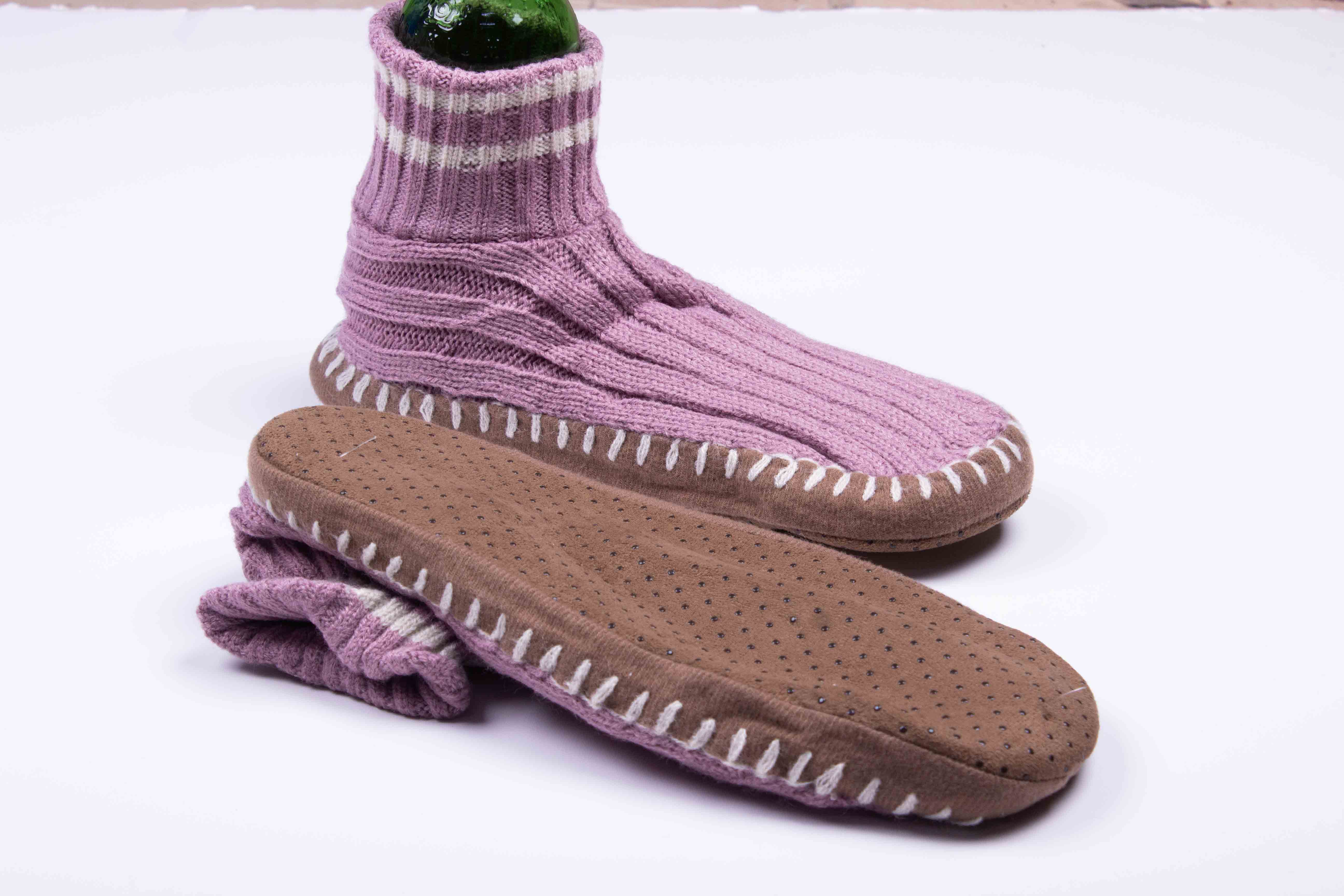 Mauve Knit Cozy Slipper Socks