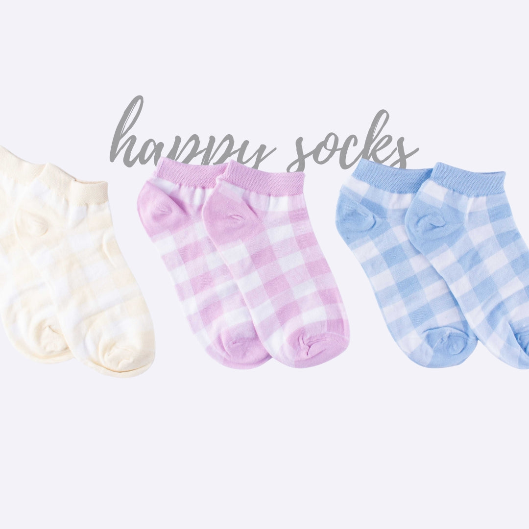 Pastel Gingham Socks – 3-Pack (Yellow, Pink, Blue)
