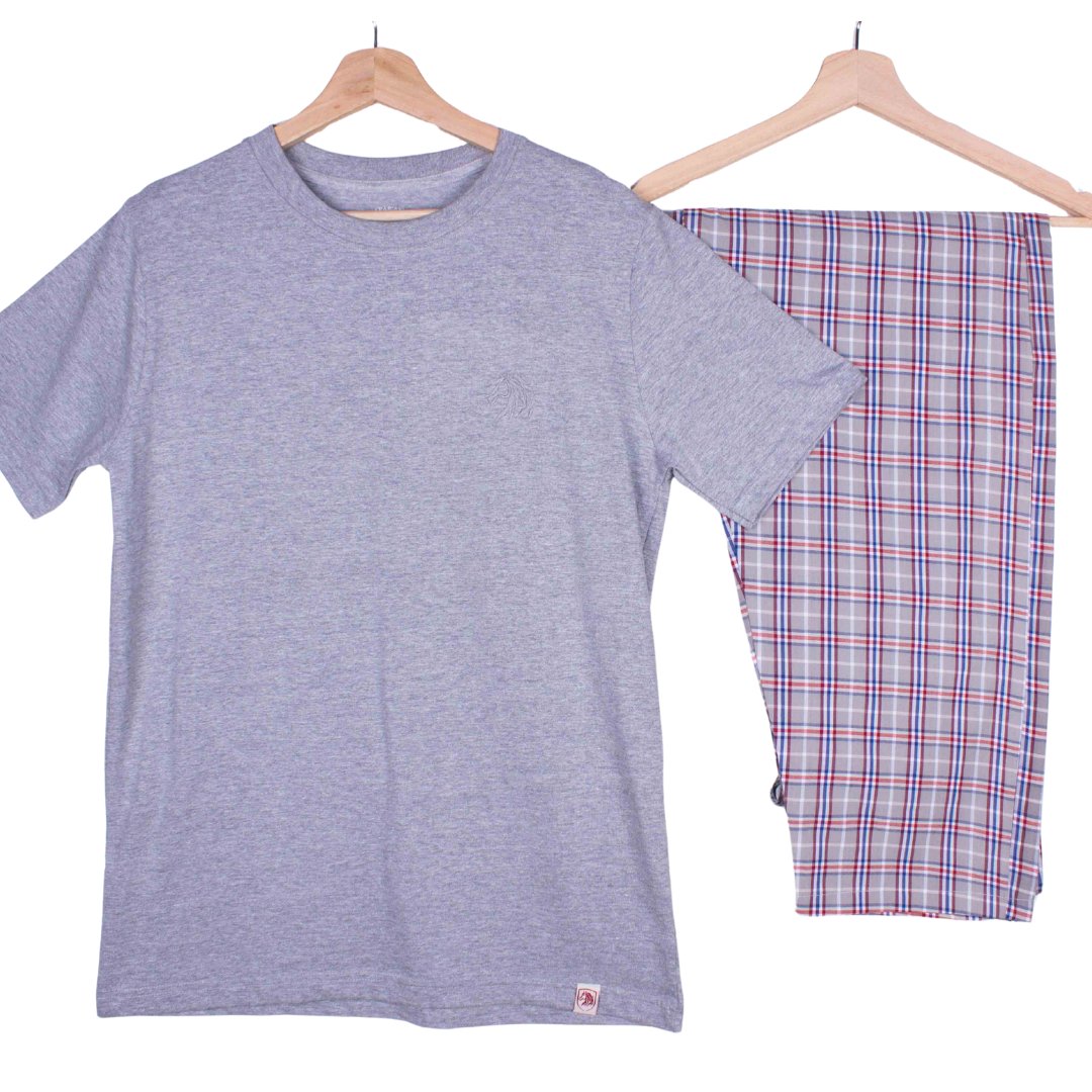 Grey, RedBlue Tartan Plaid