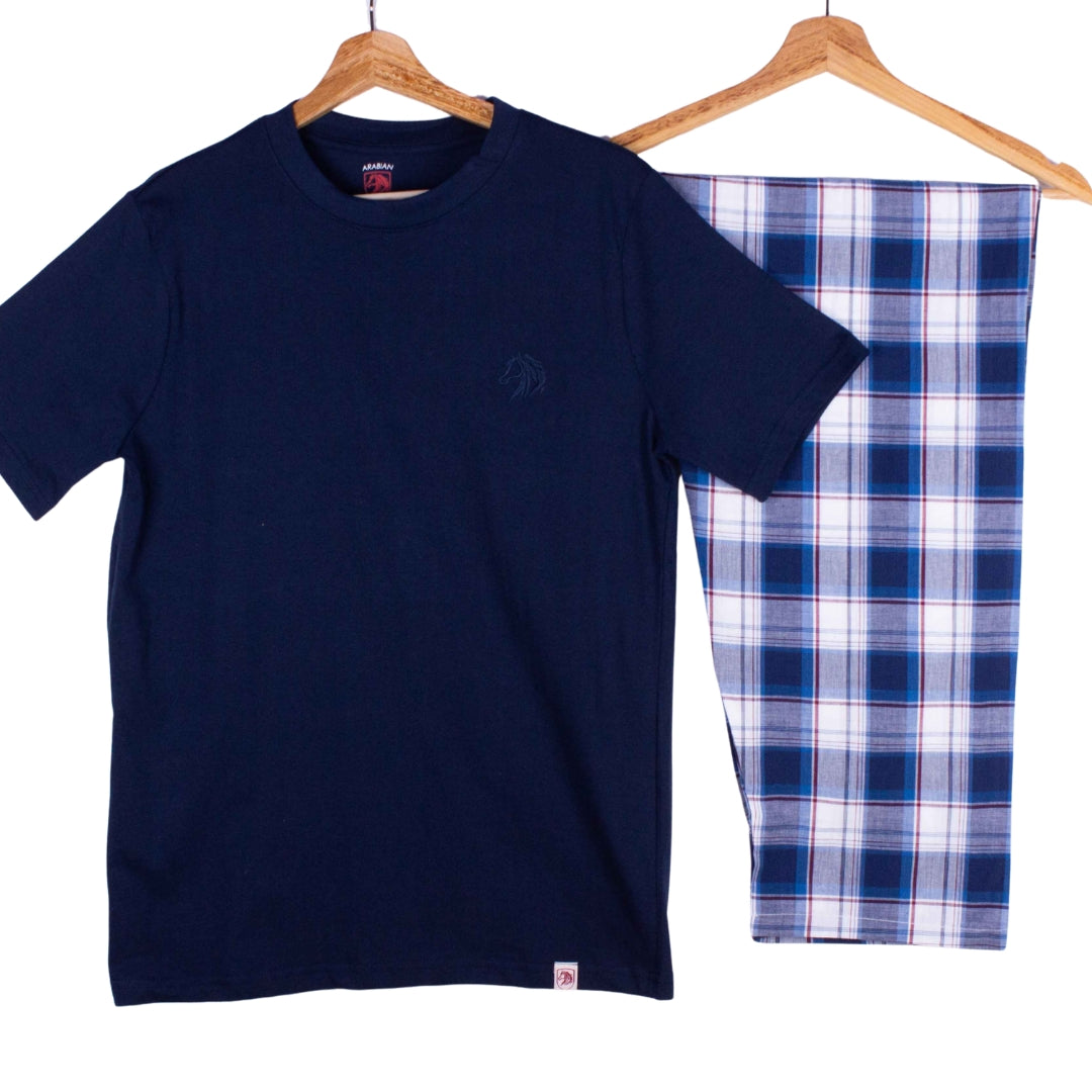 Navy Tee Sky Plaid Pajamas