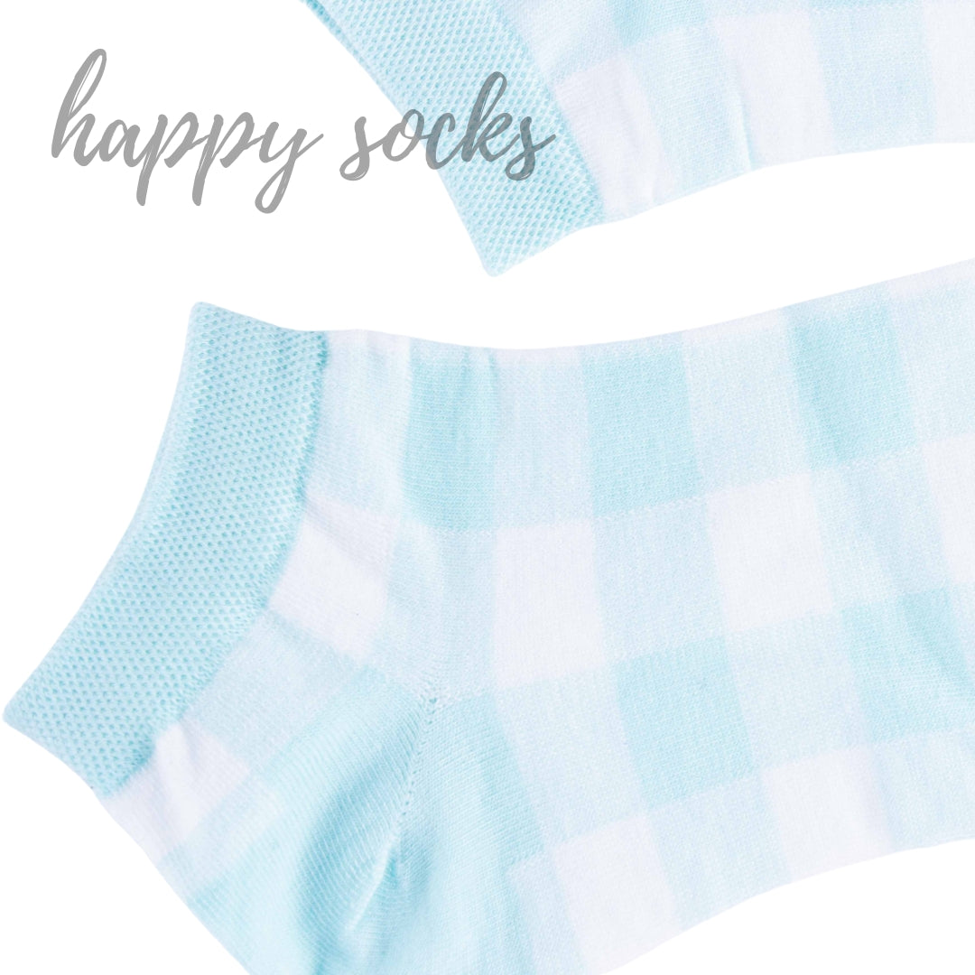 Pastel Gingham Socks – 3-Pack (Mint, Blue, Pink)