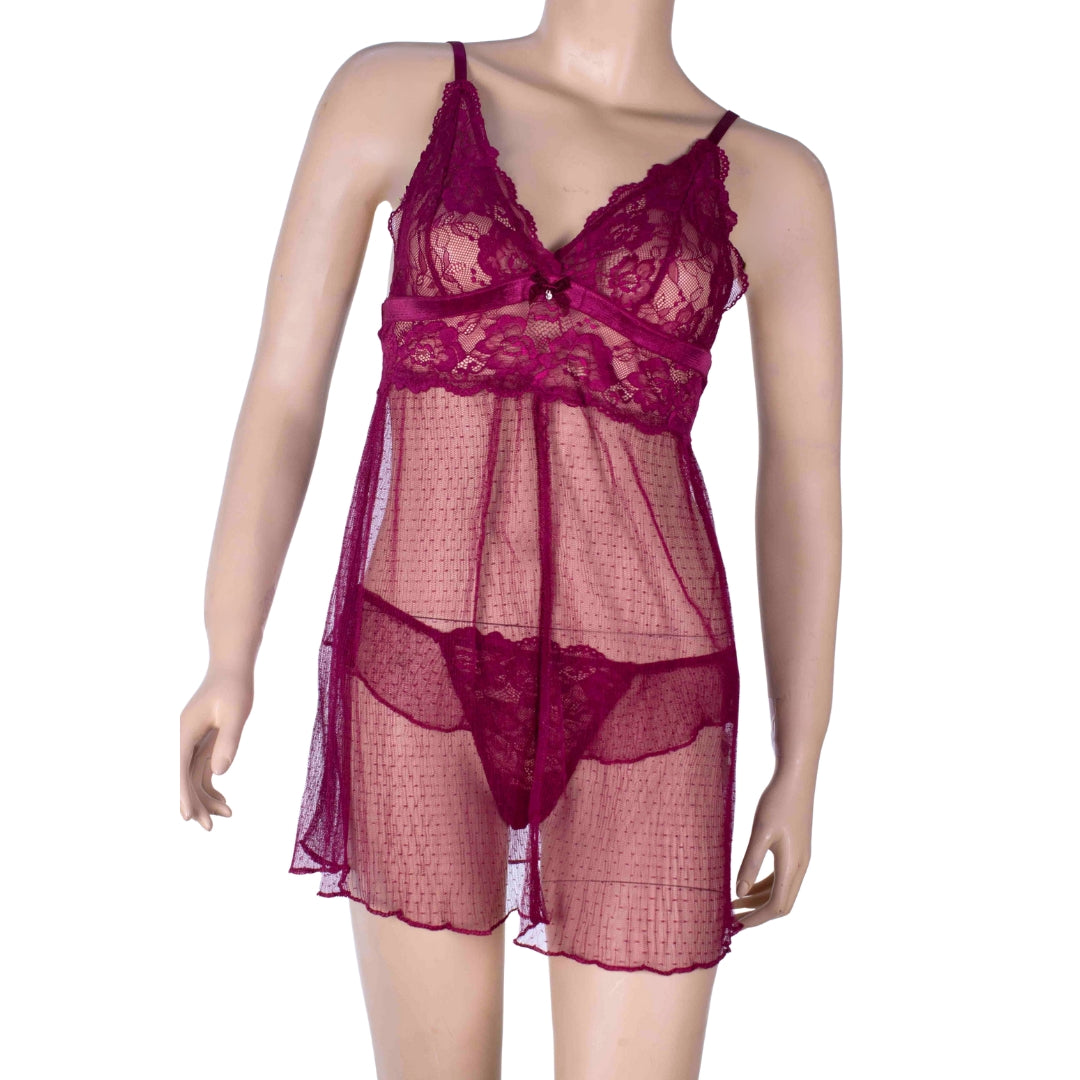 Maya Burgundy Lace Babydoll Set