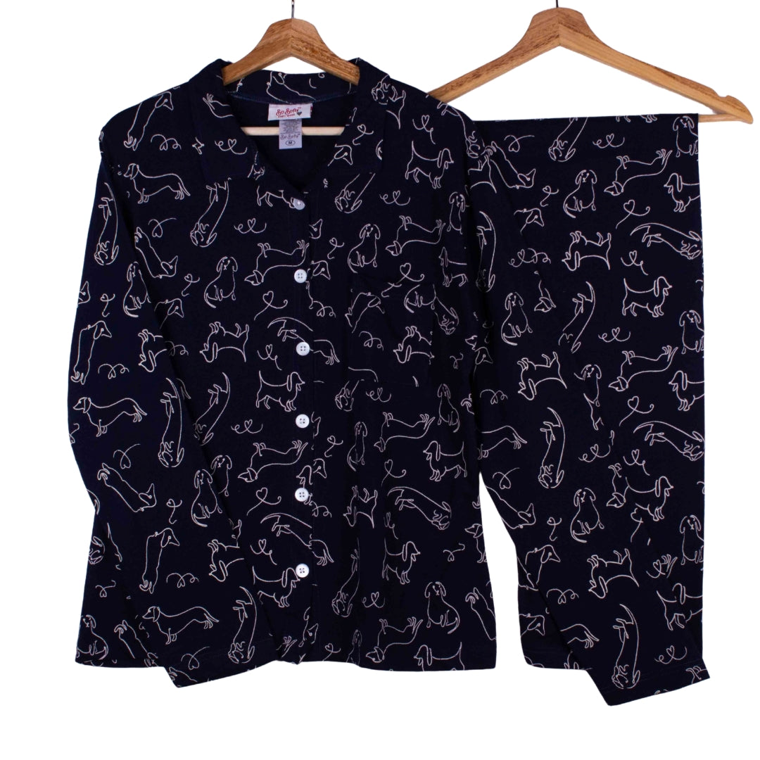 Navy Doodled Button Up Cotton PJ