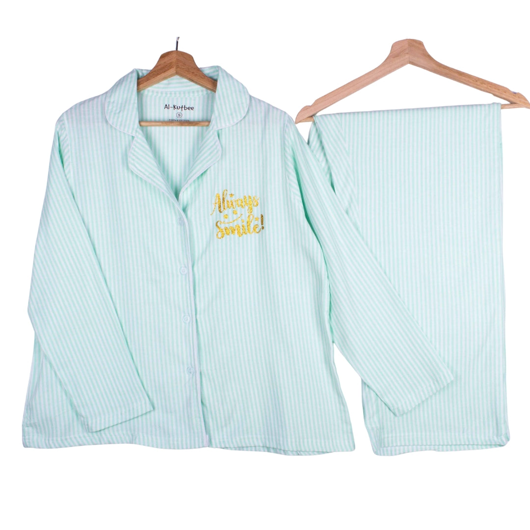 Mint Pinstripe Glittery - Always Smile