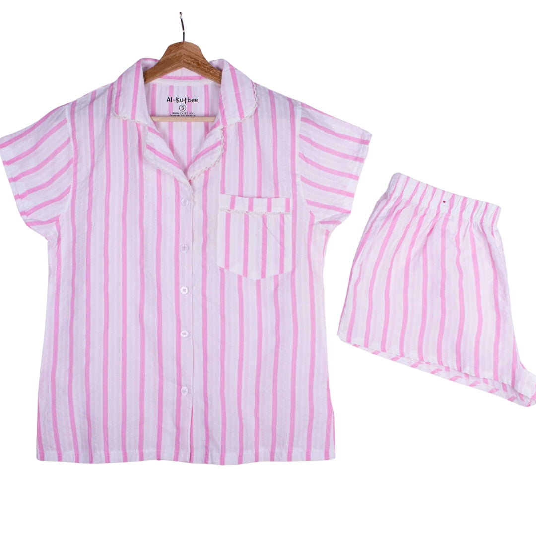 Pink Stripe Button Up Shorts
