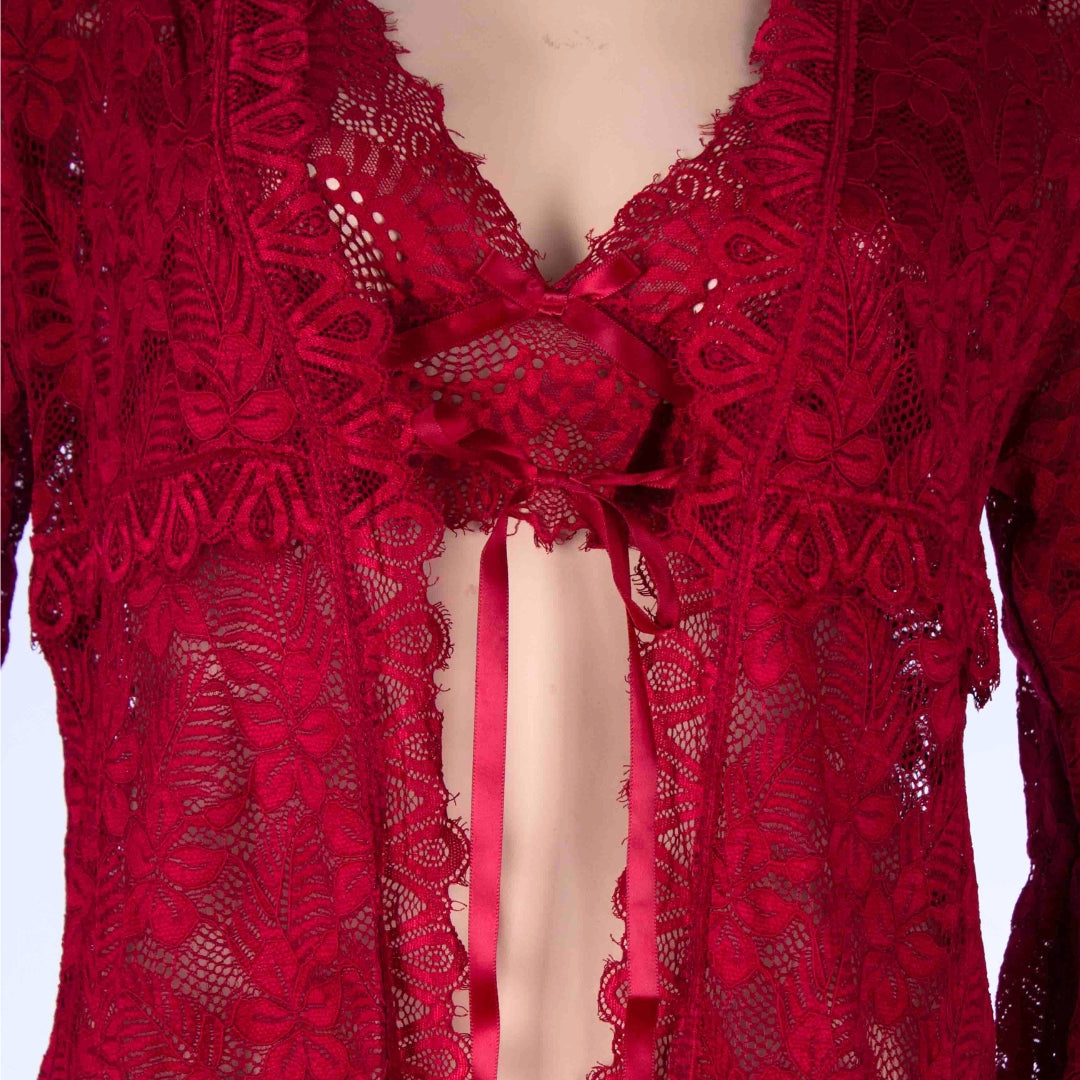 Leya Red 3-Piece Lace Lingerie Set
