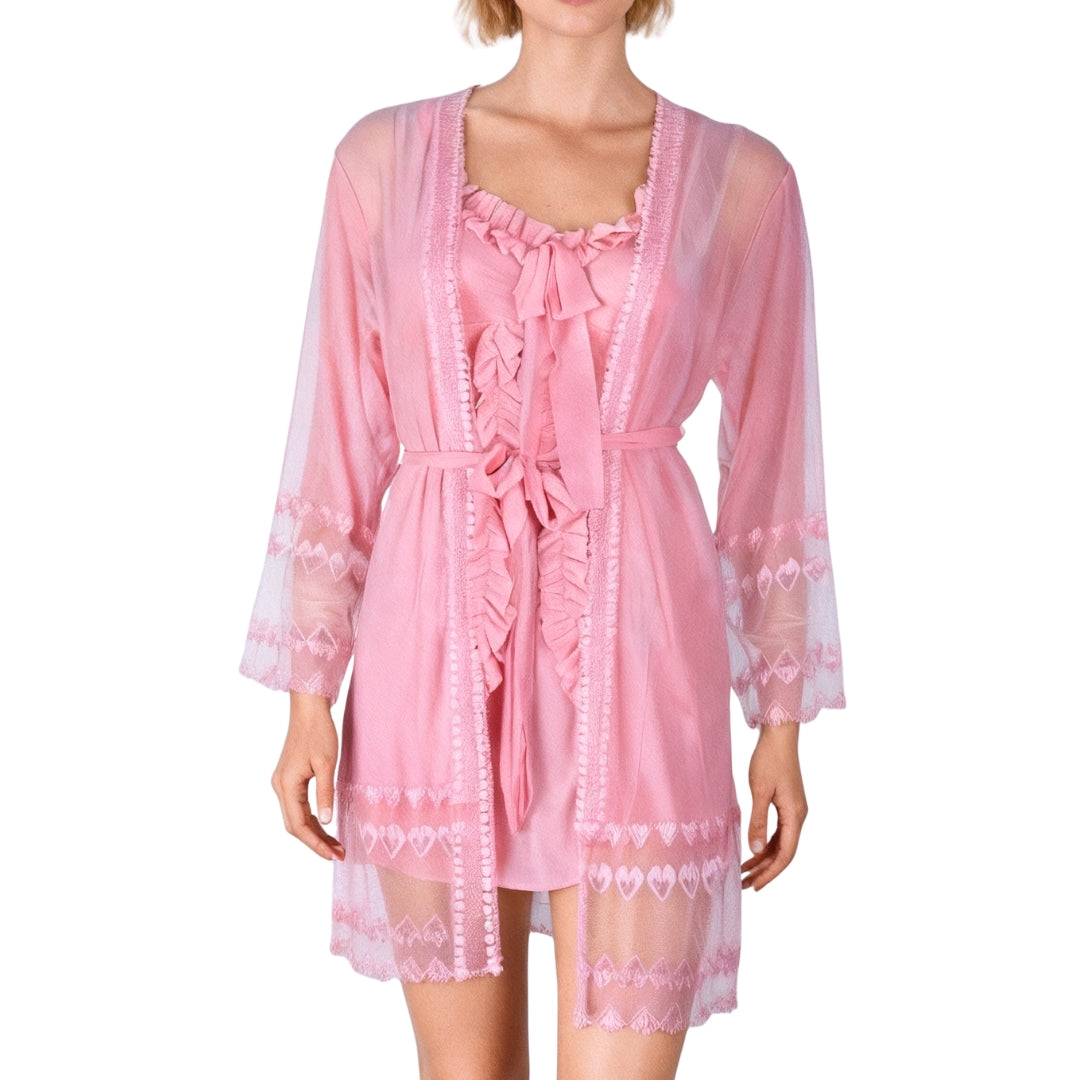 Riwa Pink Ruffle Babydoll Robe Set