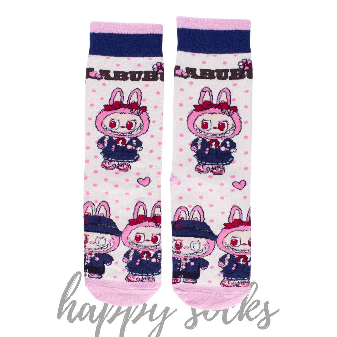 Pink Polka Labubu - Crew 100% Cotton Socks