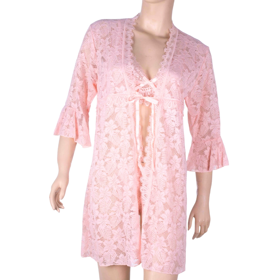 Leya Pink 3-Piece Lace Lingerie Set