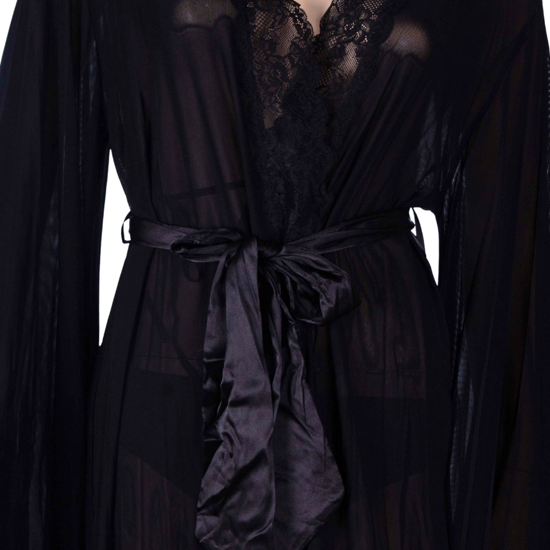 Zara Midnight Long Lace Robe Set