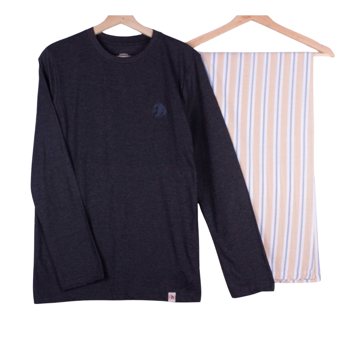 Charcoal Black & Sand Stripes