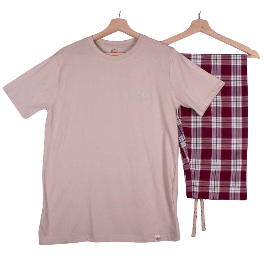 Taupe Burgundy Cream Tartan Plaid