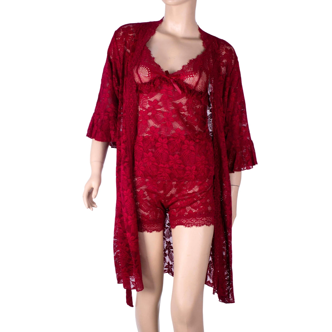 Layali Burgundy Lace Lounge Set
