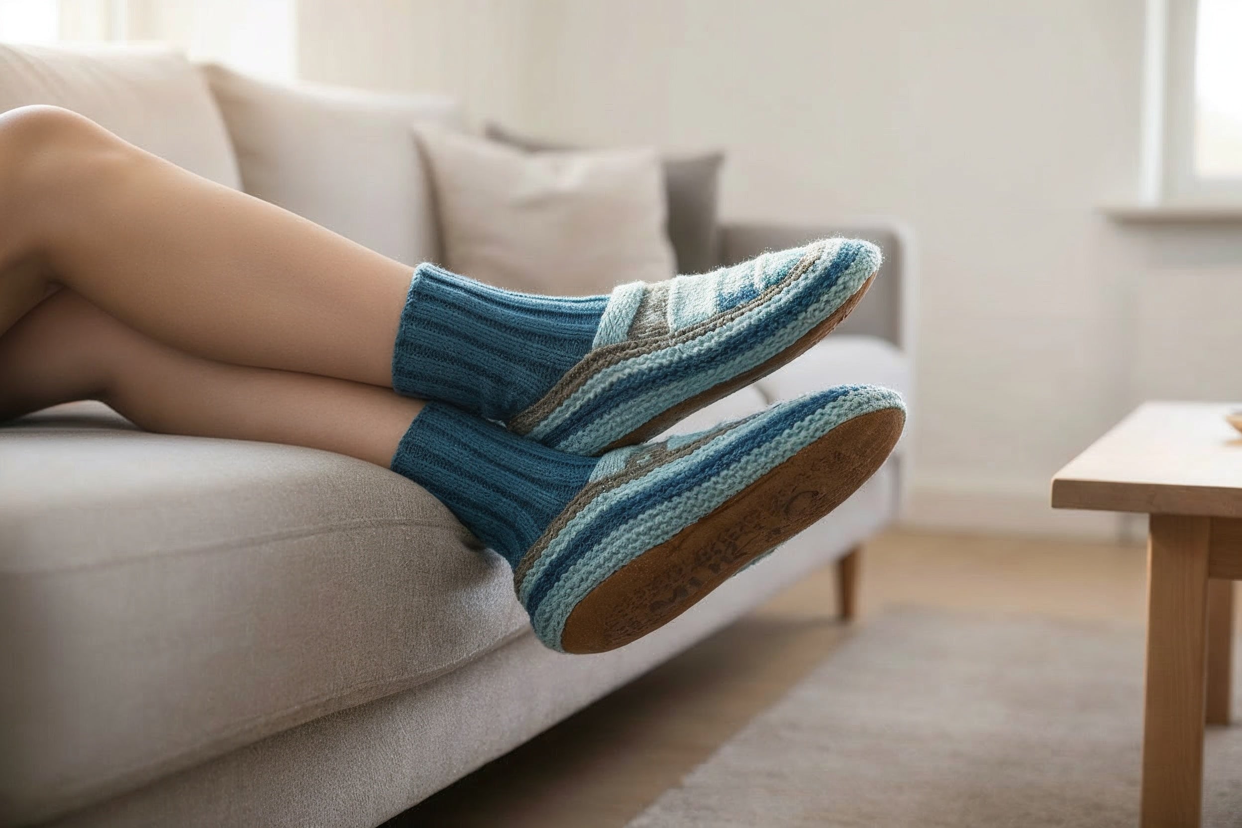 Blue Frost Knit Slipper Socks
