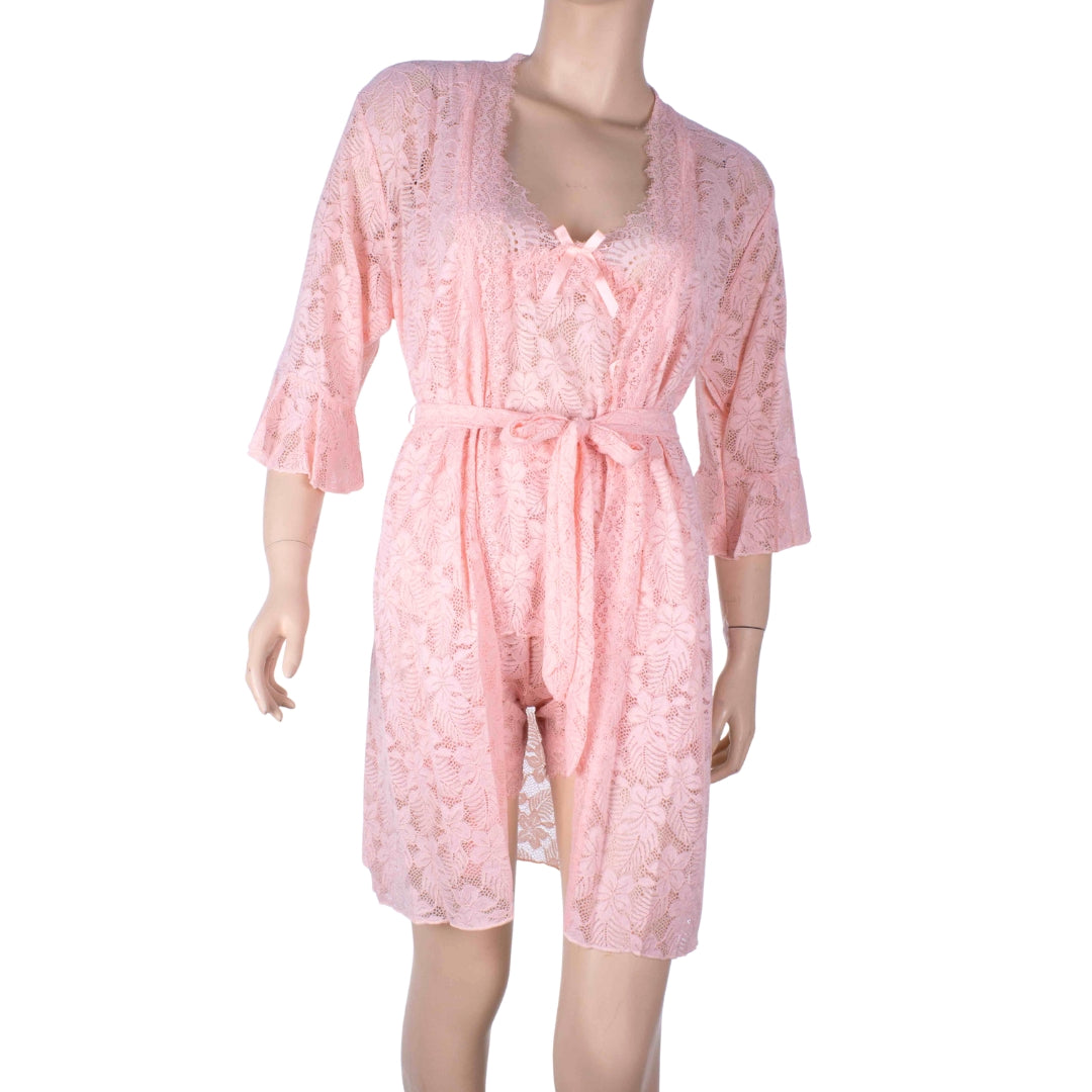 Layali Peach Lace Lounge Shorts Set