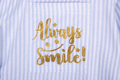 Blue Pinstripe Glittery - Always Smile