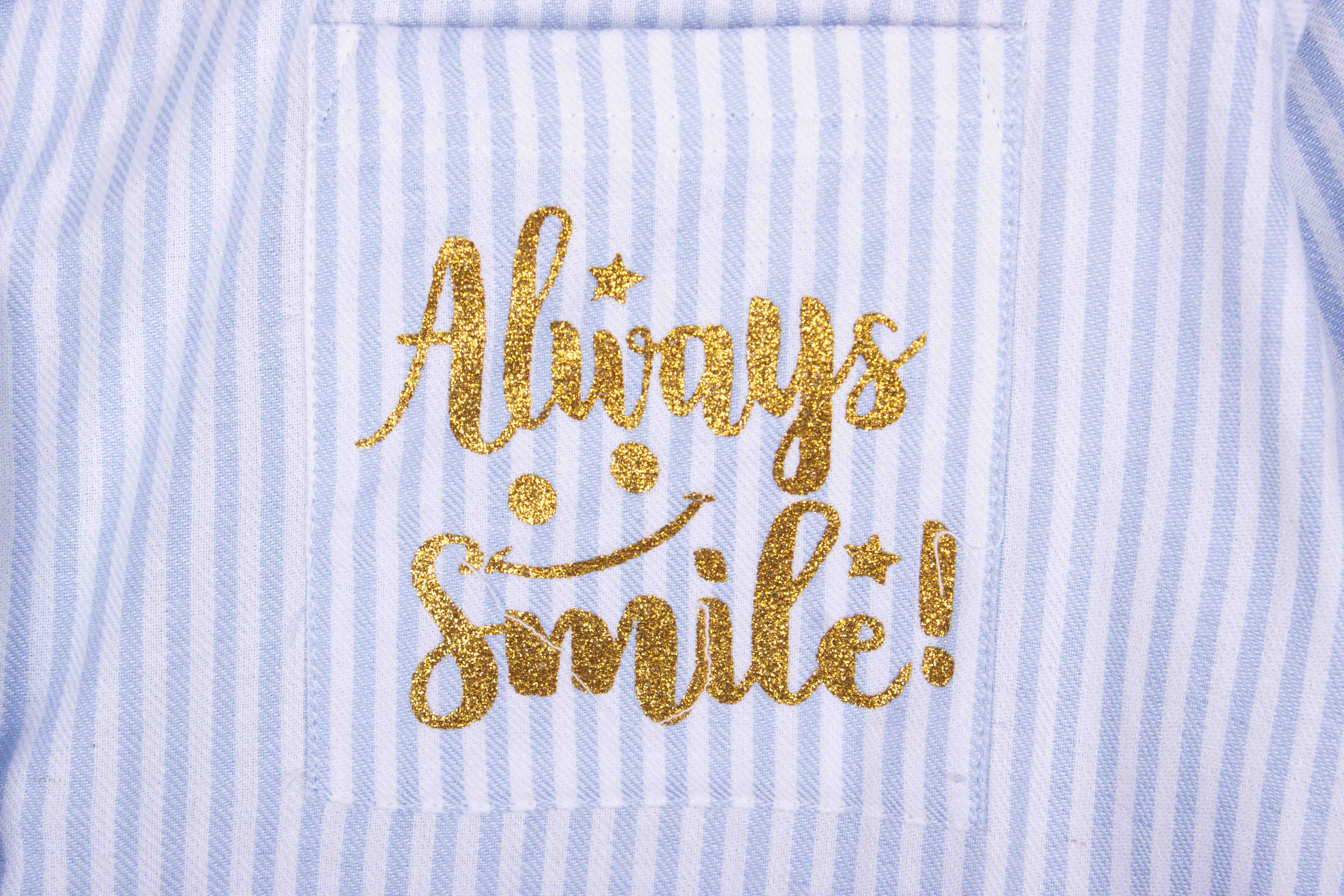 Blue Pinstripe Glittery - Always Smile