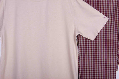 Beige Red Micro Gingham Check