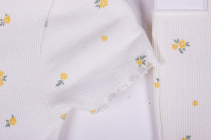 White Floral Cotton Bell Bottoms