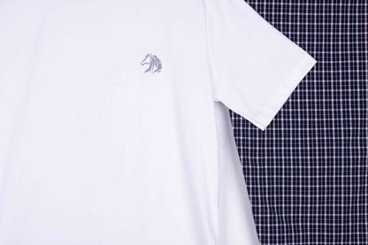 Pure White, Navy Buffalo Check
