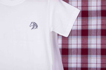 Kids White Tee Burgundy Plaid Pajamas