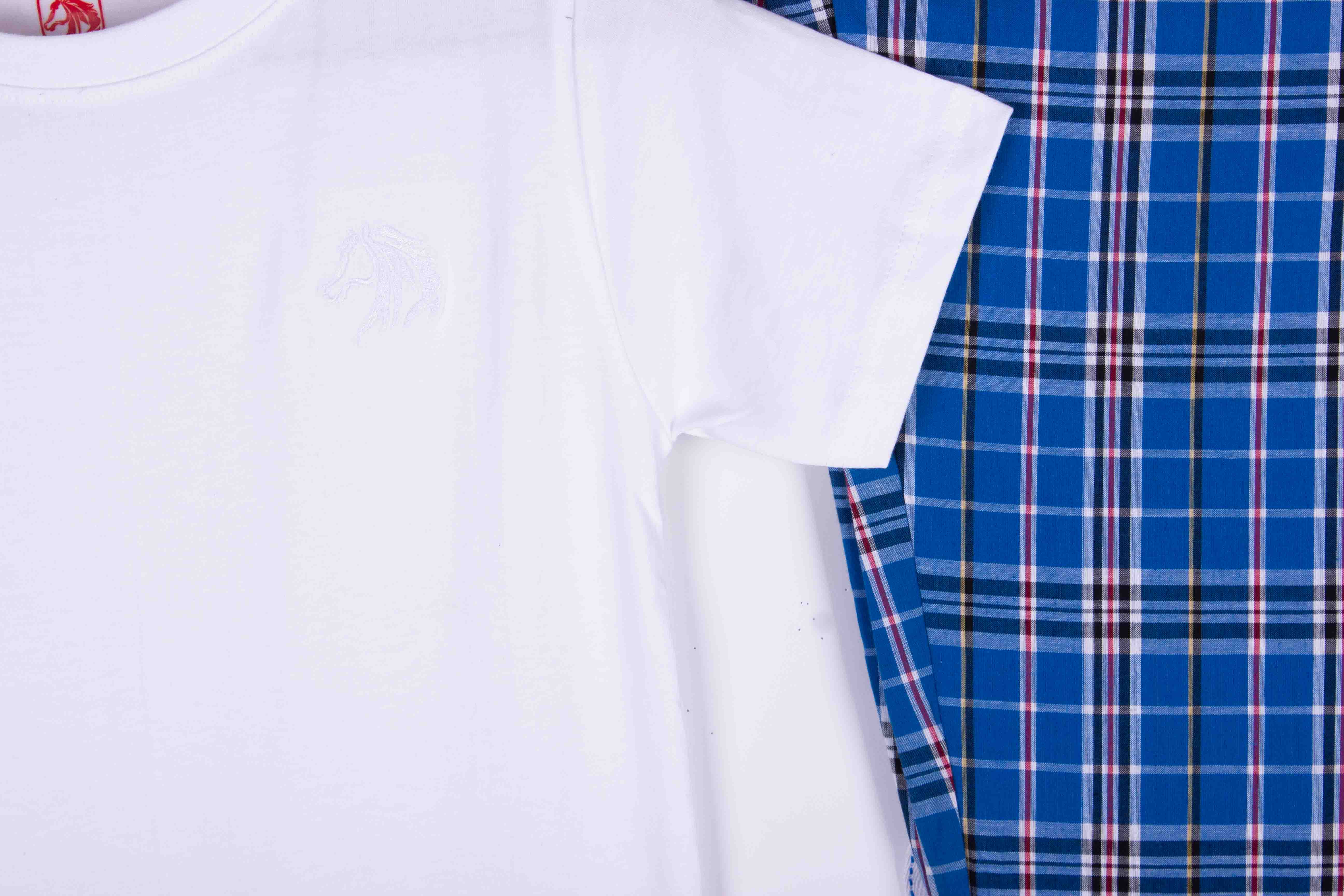 White Tee Cobalt Windowpane Pajamas