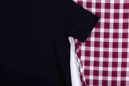 Black Tee Burgundy Check Pajamas