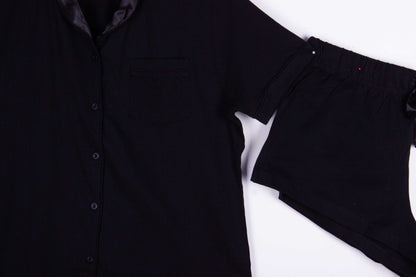 Black Cotton with Satin Collar
