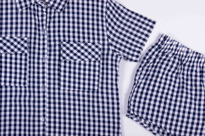 Navy Gingham Button Up Shorts