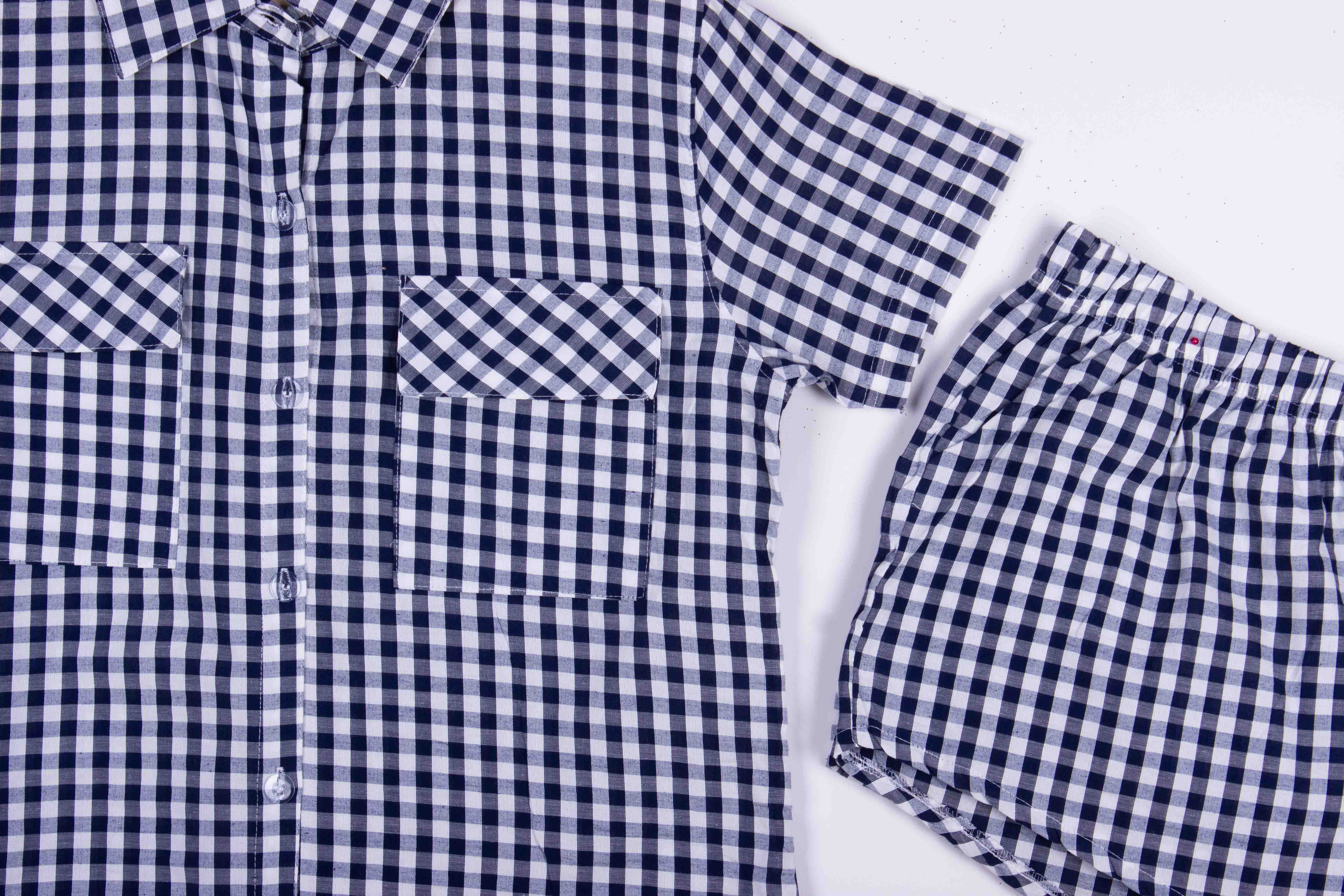 Navy Gingham Button Up Shorts