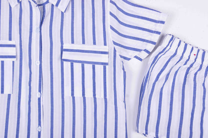 Blue Stripe Button Up Shorts