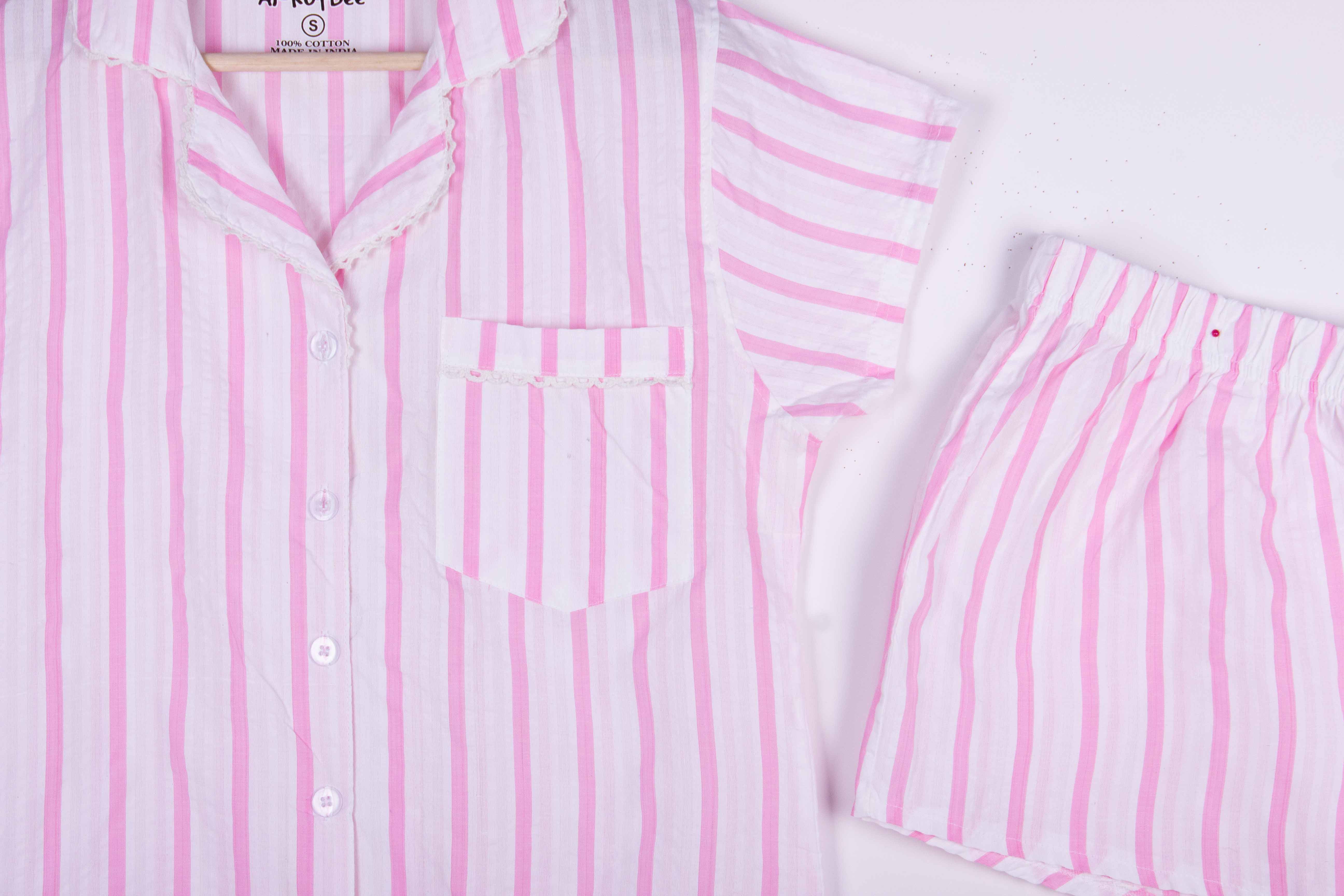 Pink Stripe Button Up Shorts