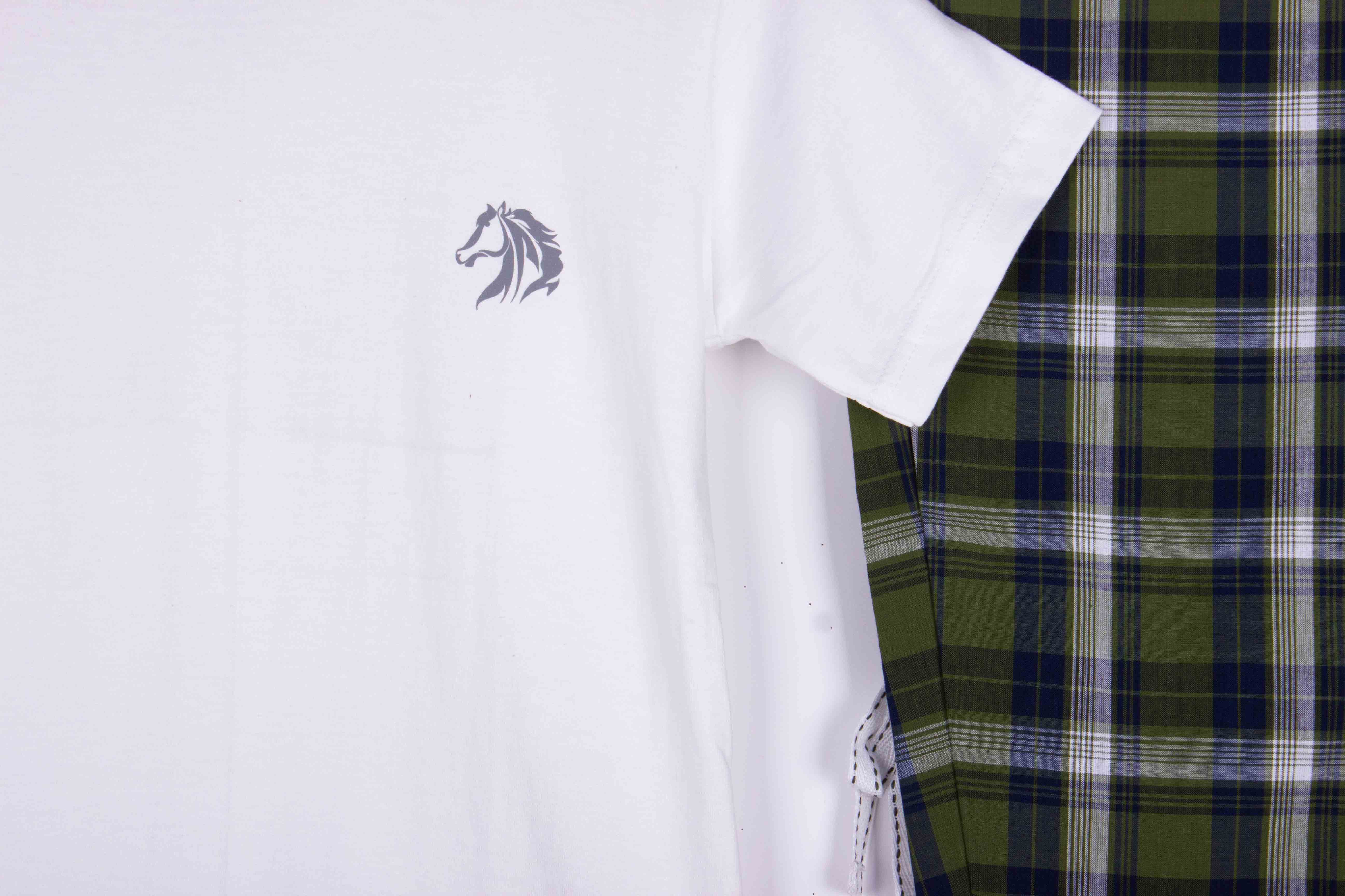 Kids White Tee Olive Tartan Pajamas
