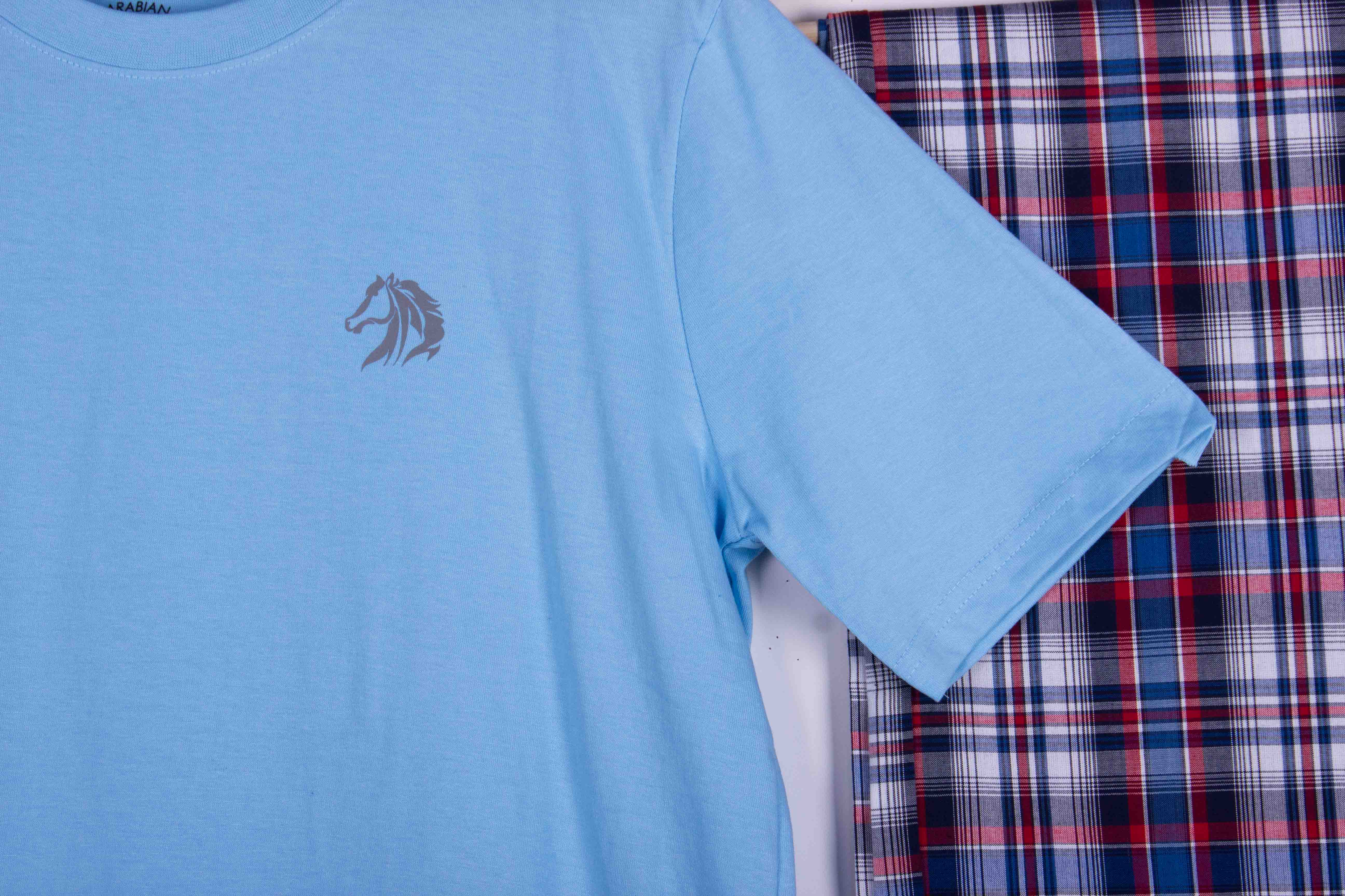 Sky Blue Tee Red Navy Plaid Pajamas