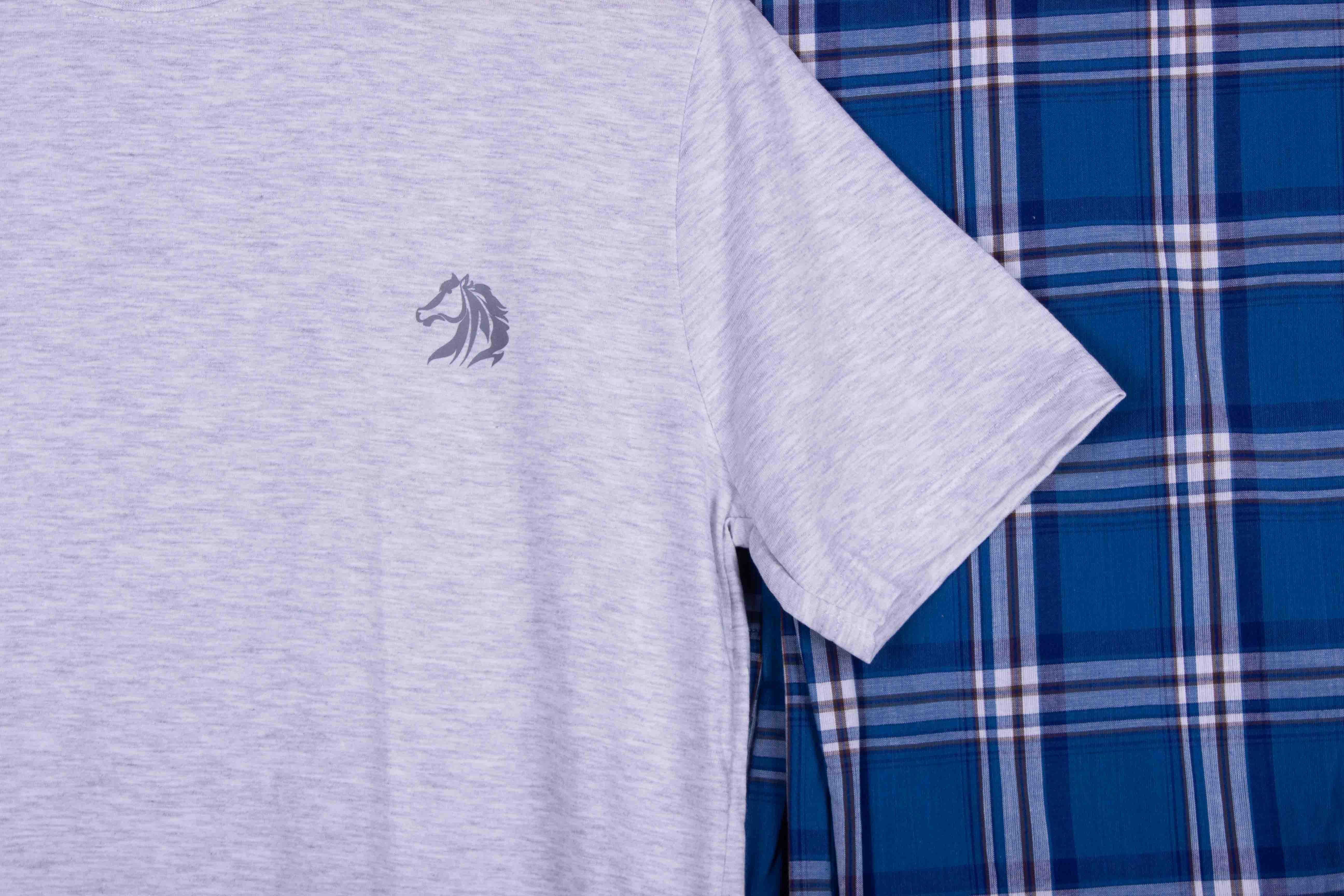 Heather Grey Tee Royal Blue Tartan Pajamas