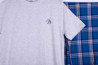 Heather Grey Tee Royal Blue Tartan Pajamas