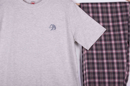 Heather Grey Pink Tartan Pajamas