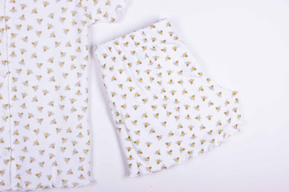 Tiny Bees Cute Button Up Shorts