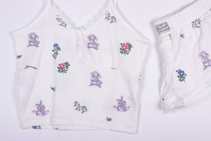 Bambi Floral Classy White Tank-Crop Shorts