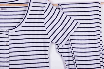 Ivory Navy Stripes